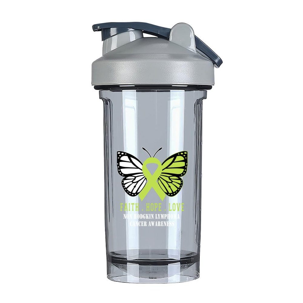 Butterfly Non Hodgkin lymphoma Cancer Awareness 18 Ounce Shaker Bottle Drink Mixer Leak-proof Pre Workout Protein Shakes Meal Replacement Shakes Bottles 500ML/18 Oz Gray