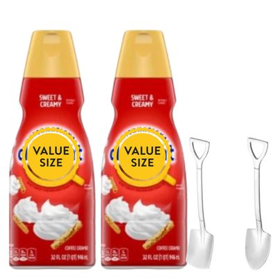 Candy Freezer Liquid Coffee Creamer.- Two (2) 32 fl oz Bottles of Creamy Smooth Delightful Coffee Creamer and Mini Metal Spoon (Sweet & Creamy) Shovel Spoons