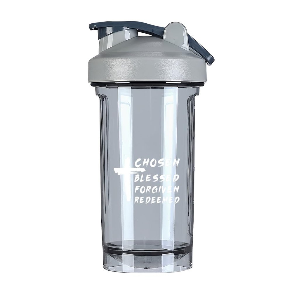 Chosen Blessed Forgiven Redeemed 18 Ounce Shaker Bottle Drink Mixer Leak-proof Pre Workout Protein Shakes Meal Replacement Shakes Bottles 500ML/18 Oz Gray