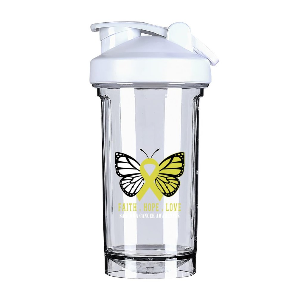 Butterfly Sarcoma Cancer Awareness 18 Ounce Shaker Bottle Drink Mixer Leak-proof Pre Workout Protein Shakes Meal Replacement Shakes Bottles 500ML/18 Oz White&-3&-3&-3