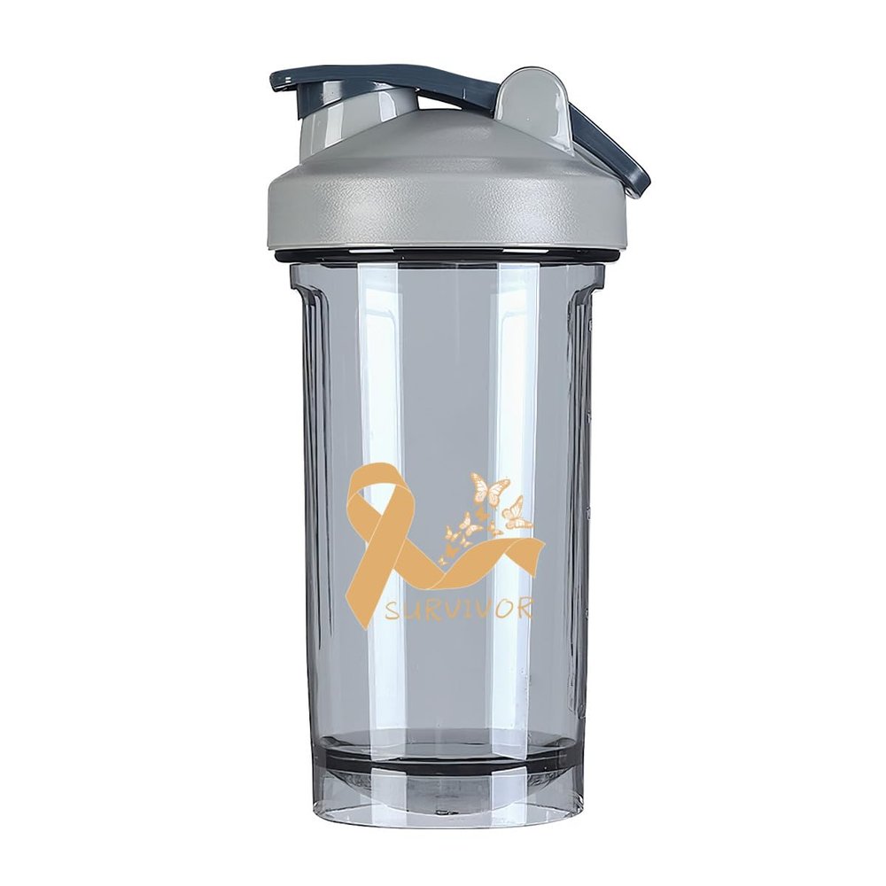 Childhood Cancer Survivor 18 Ounce Shaker Bottle Drink Mixer Leak-proof Pre Workout Protein Shakes Meal Replacement Shakes Bottles 500ML/18 Oz Gray