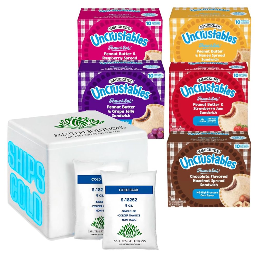 Uncrustables Mixed Flavors (Strawberry, Grape, Raspberry, Chocolate, Peanut Butter) - Peanut Butter Frozen Sandwich, 10 Count - Pack of 5, 1 of Each flavor (total 50 pieces)