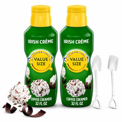 Irish Creme Liquid Coffee Creamer.- Pack of Two (2) 32 fl oz Bottles of Smooth & Creamy Delightful Coffee Creamer with Candy Freezer Mini Metal Shovel Spoons (Irish Creme) Shovel Spoons