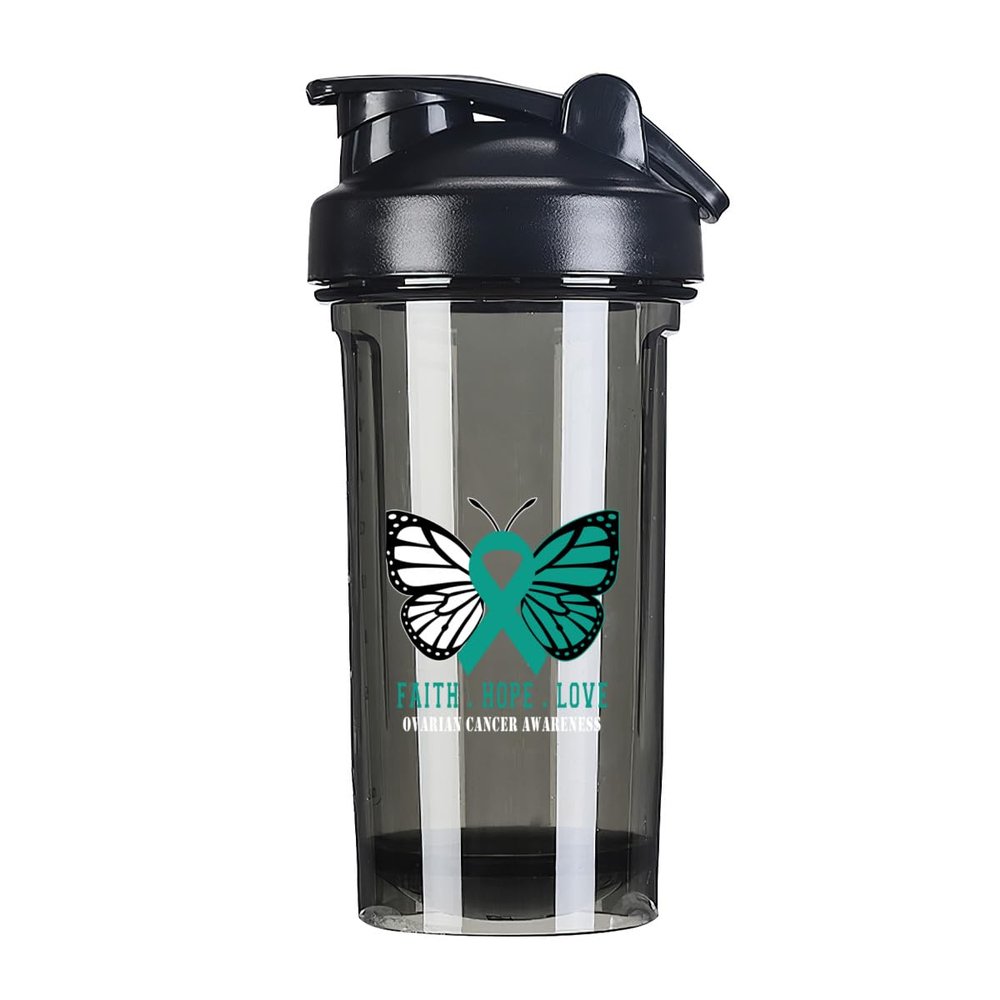 Butterfly Ovarian Cancer Awareness 18 Ounce Shaker Bottle Drink Mixer Leak-proof Pre Workout Protein Shakes Meal Replacement Shakes Bottles 500ML/18 Oz Black