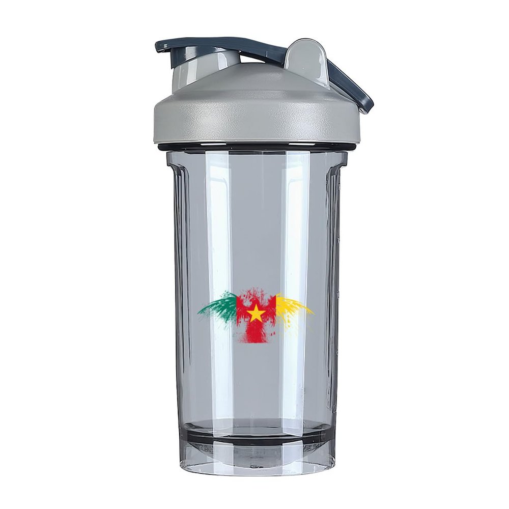 Cameroon Cameroonian Flag 18 Ounce Shaker Bottle Drink Mixer Leak-proof Pre Workout Protein Shakes Meal Replacement Shakes Bottles 500ML/18 Oz Gray