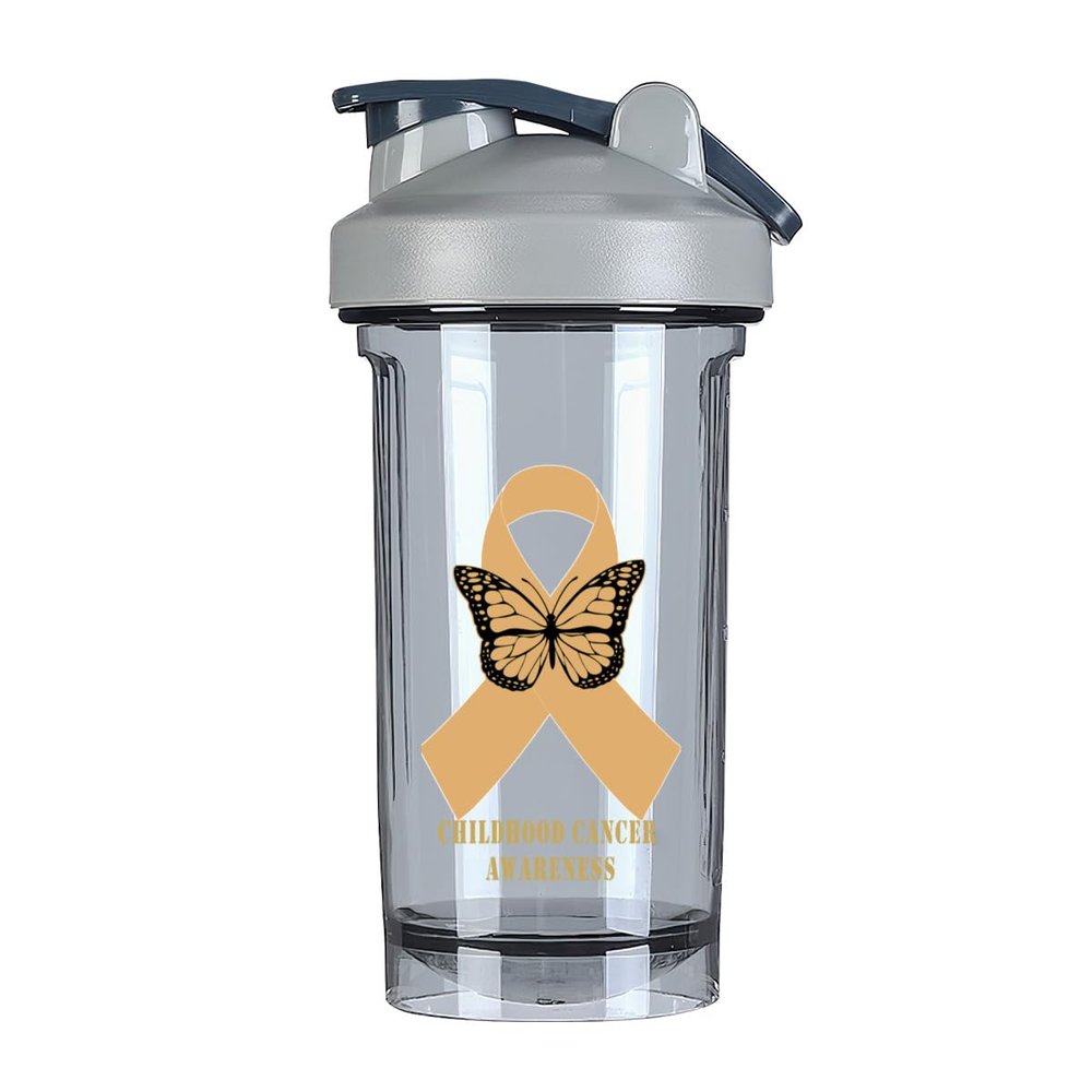 Childhood Cancer Awareness 18 Ounce Shaker Bottle Drink Mixer Leak-proof Pre Workout Protein Shakes Meal Replacement Shakes Bottles 500ML/18 Oz Gray&-3