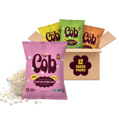 Cob Variety Pack Popped Sorghum 12-pack (1 oz. bags) | Corn-Free Popcorn Alternative | Seed Oil Free | Non-GMO, Gluten-Free, Vegan & Kosher | Toddler-Friendly | Allergy-Friendly | 3 of Each Flavor