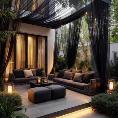 NICETOWN 2 Panels Black Outdoor Mosquito Curtains for Patio Waterproof, Rod Pocket Airy Mesh Net Sheer Curtains Privacy Mosquito Shield with DIY Adjustable Length for Backdrop, W118 x L98