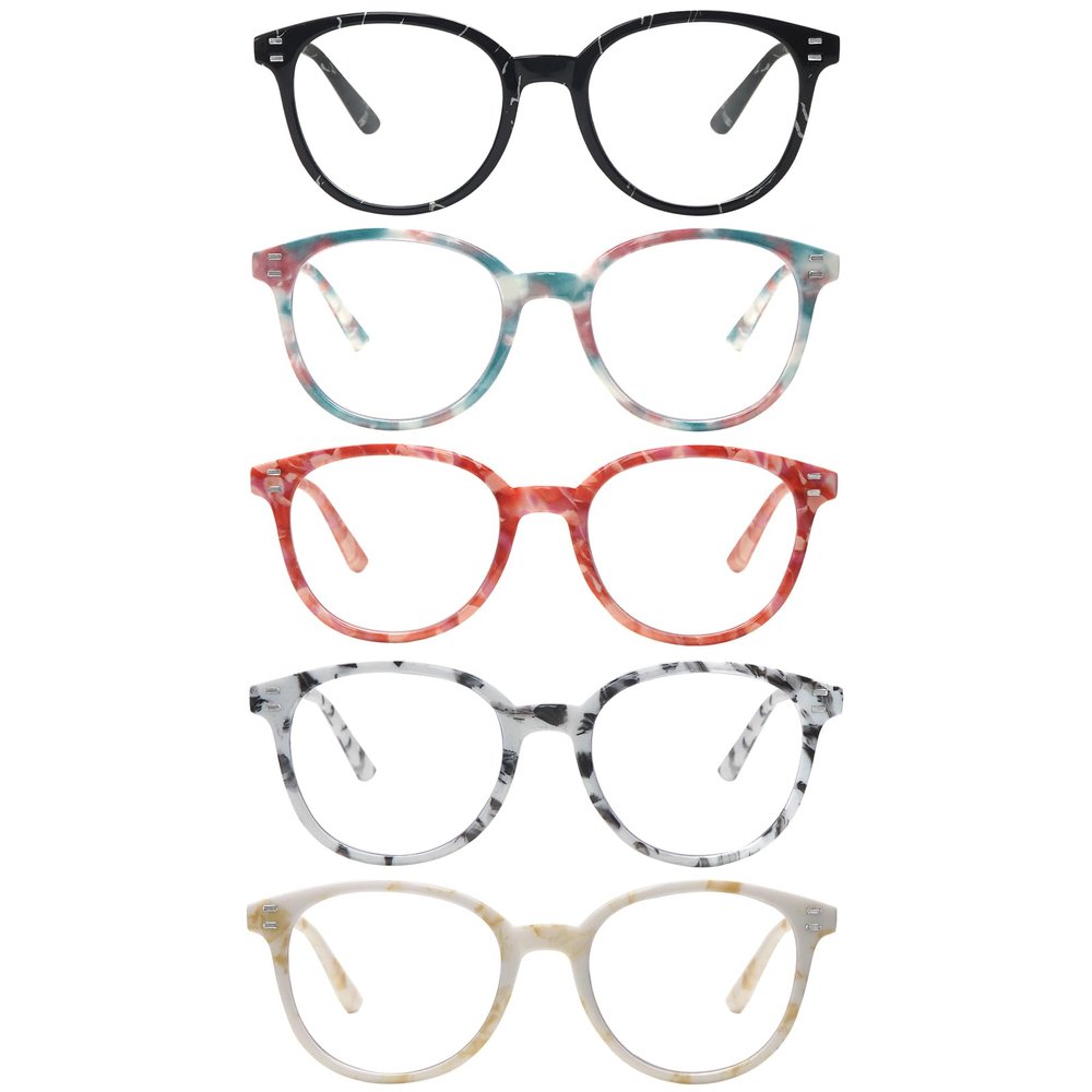 COJWIS Reading Glasses Blue Light Blocking 5 Pack Spring Hinge Fashion Readers for Men and Women Anti Glare Filter Eyeglasses (Mix-4 5C,400)