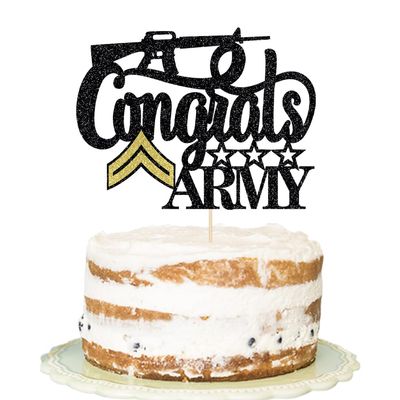 Black Glitter Congrats Army Cake TopperArmy Soldier Fighter Veteran's Day Cake Decor,Airman Military Themed Graduation Retirement Party Decorations,2026 High School/College/Senior Graduation(E-4))