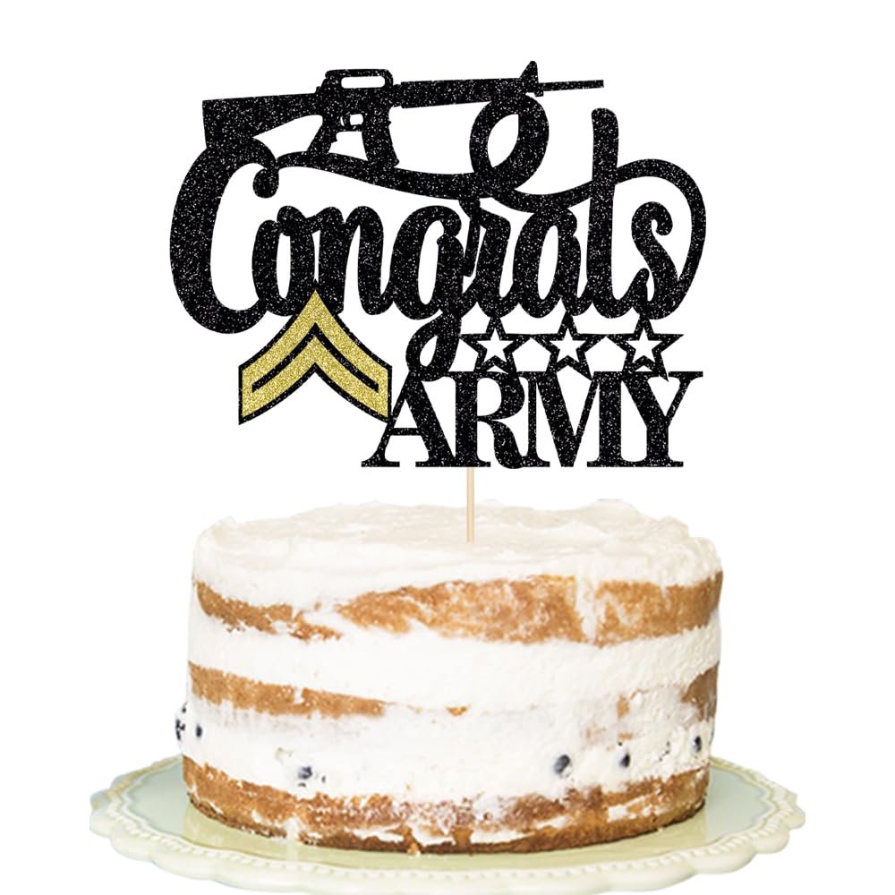 Black Glitter Congrats Army Cake TopperArmy Soldier Fighter Veteran's Day Cake Decor,Airman Military Themed Graduation Retirement Party Decorations,2026 High School/College/Senior Graduation(E-4))