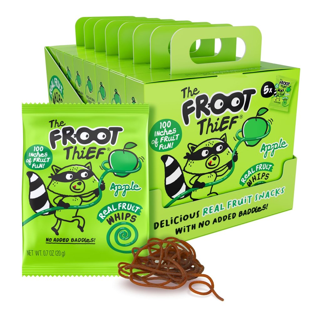 Apple Fruit Snack Whips 40 Pack, FROOT Thief Nut Free, Real Fruit, Bulk School Snacks for Kids, Individual Bags, No Artificial Colors