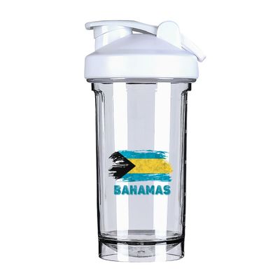 Bahamas Flag 18 Ounce Shaker Bottle Drink Mixer Leak-proof Pre Workout Protein Shakes Meal Replacement Shakes Bottles 500ML/18 Oz White