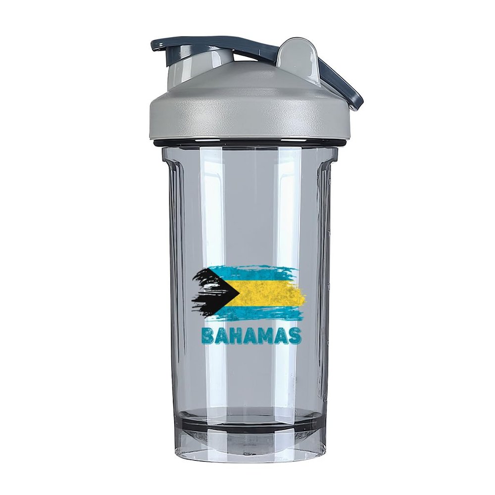 Bahamas Flag 18 Ounce Shaker Bottle Drink Mixer Leak-proof Pre Workout Protein Shakes Meal Replacement Shakes Bottles 500ML/18 Oz Gray&-3&-3