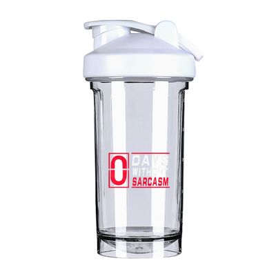 0 Days Without Sarcasm 18 Ounce Shaker Bottle Drink Mixer Leak-proof Pre Workout Protein Shakes Meal Replacement Shakes Bottles 500ML/18 Oz White