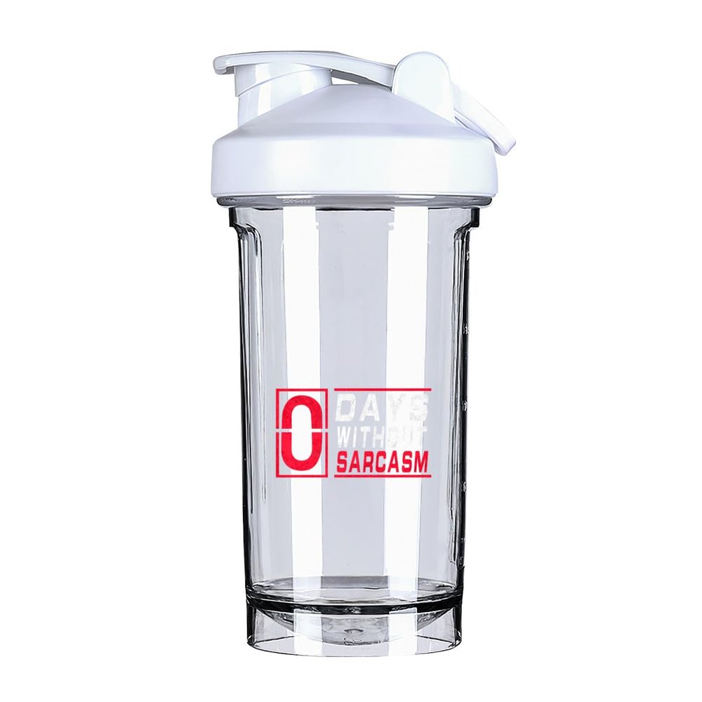 0 Days Without Sarcasm 18 Ounce Shaker Bottle Drink Mixer Leak-proof Pre Workout Protein Shakes Meal Replacement Shakes Bottles 500ML/18 Oz White