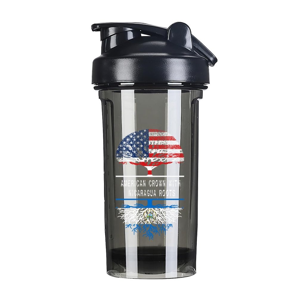 America Crown With Nicaragua Roots 18 Ounce Shaker Bottle Drink Mixer Leak-proof Pre Workout Protein Shakes Meal Replacement Shakes Bottles 500ML/18 Oz Black