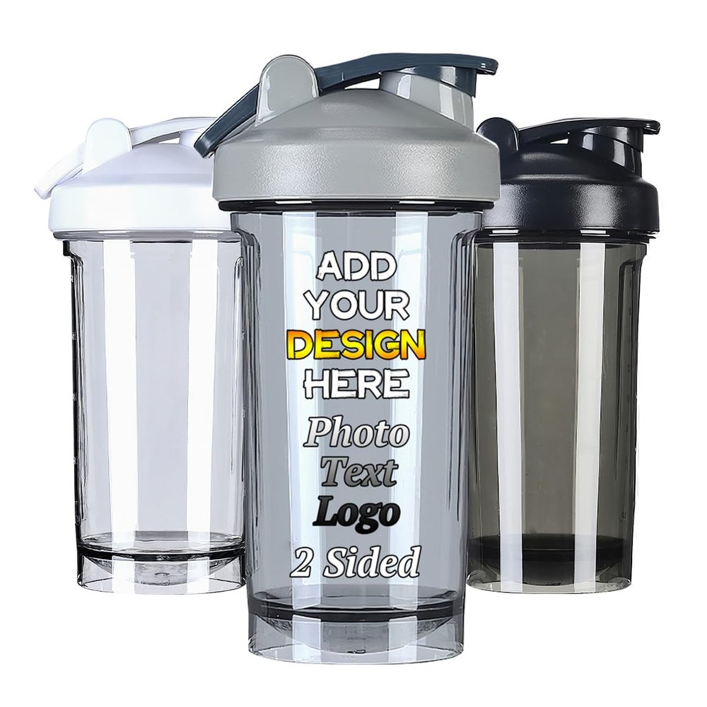 AMOPEIR Personalized Fitness Shake Cup 18 Oz, Add Your Own Logo Name Image, Custom Protein Mixes Shaker Bottles, for Gym, Travel, Outdoor Sports, Grey