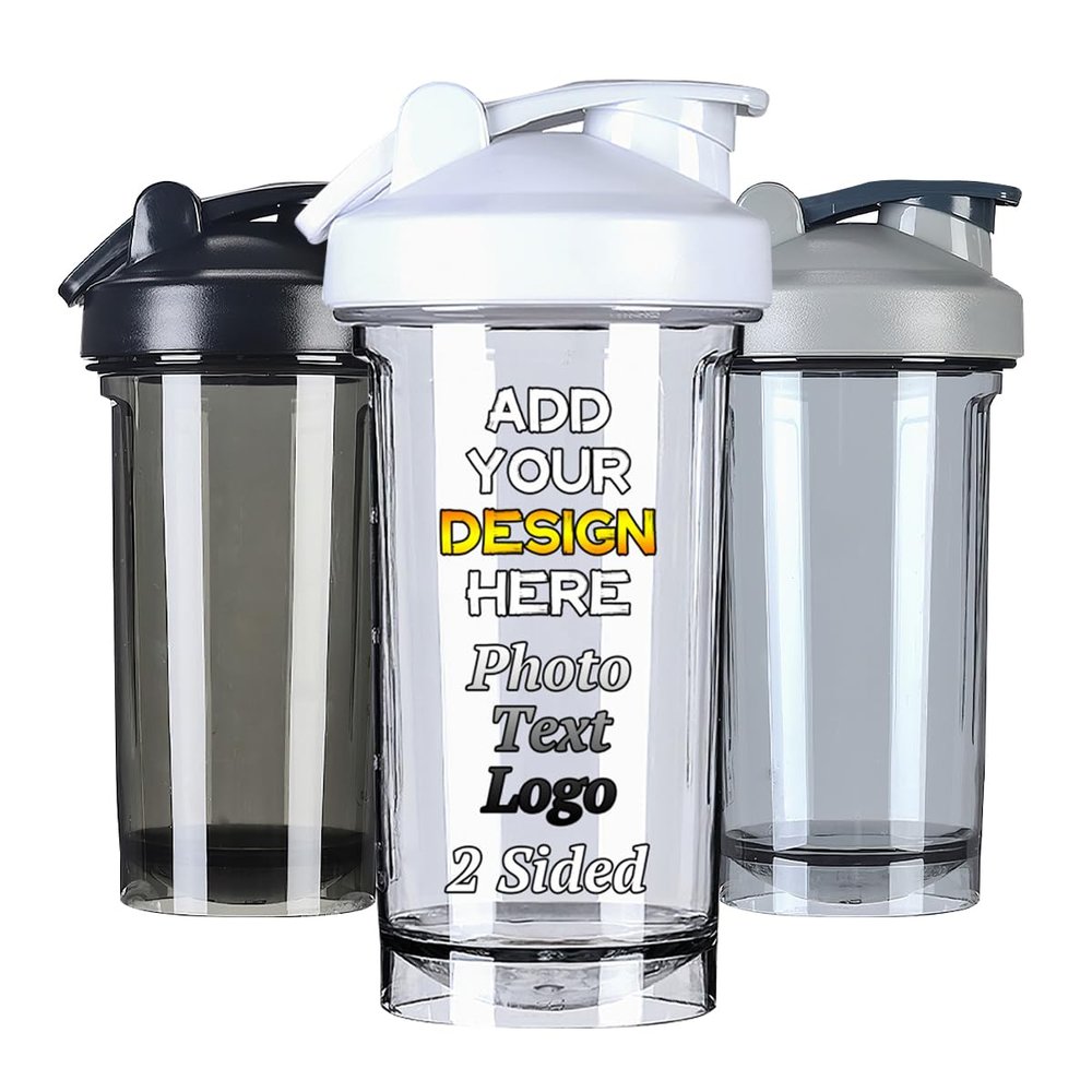 AMOPEIR Customized Shaker Bottle with Scale, Custom Fitness Shake Cup for Protein Mixes, Upload Your Name Logo Photo, Gifts for Husband Dad Brother, White