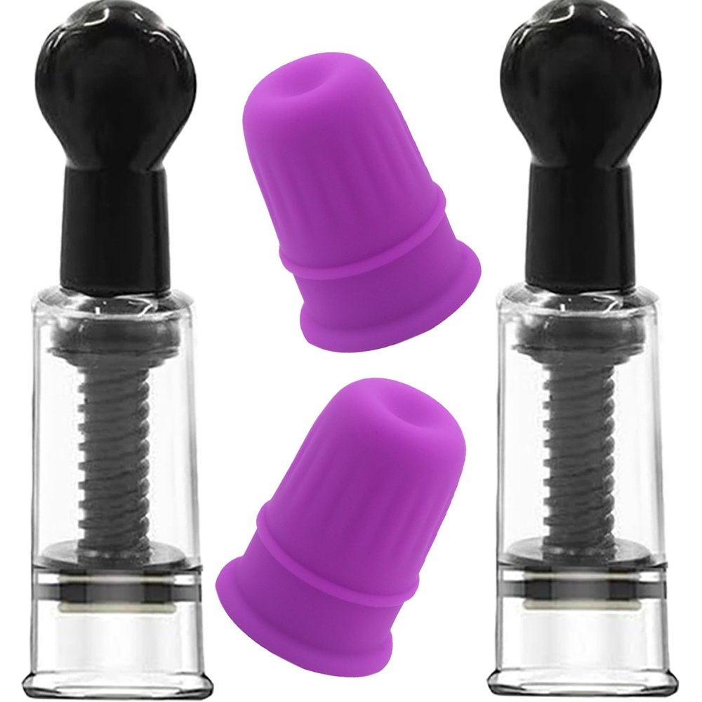 Jesakmie 2 Pair Nipple Play Nipple Corector for Flat or Inverted Nipples, Portable Nipple Suckers Vacuum Suction Cupping Device, Breastfeeding or Women (Black)