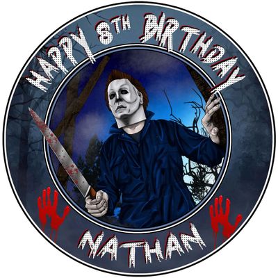 7.5 Inch Edible Cake Topper Michael Horror Myer Themed Birthday Party Collection of Edible Cake Decorations round