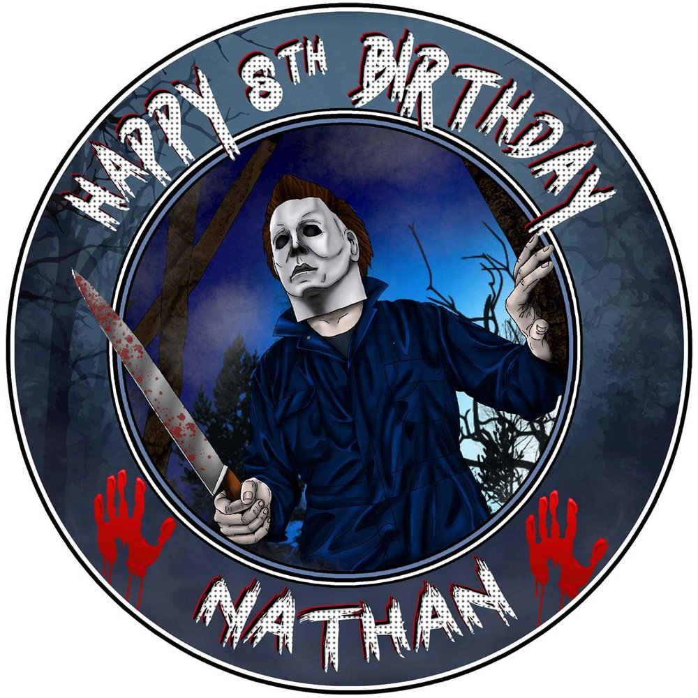 7.5 Inch Edible Cake Topper Michael Horror Myer Themed Birthday Party Collection of Edible Cake Decorations round