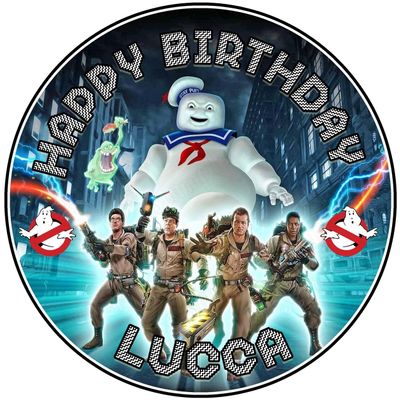 7.5 Inch Edible Cake Topper Ghost Kid Busters Fan Retro Fun Themed Birthday Party Collection of Edible Cake Decorations round