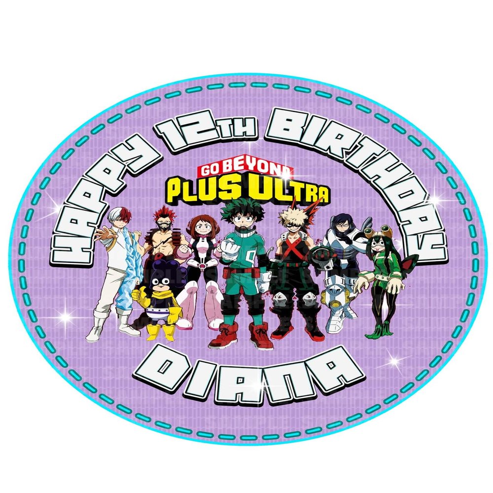7.5 Inch Edible Cake Topper Hero Academy Plus Ultra Themed Birthday Party Collection of Edible Cake Decorations round