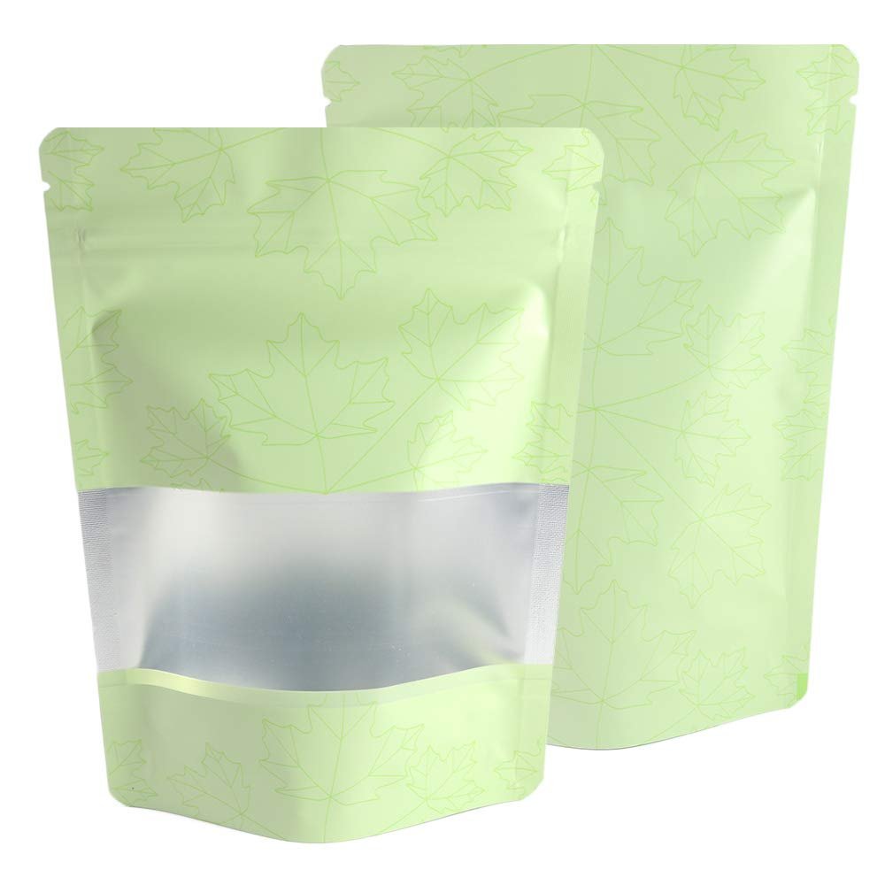 100 Pcs Frosted Window & Matte Colored Aluminum Zipper Seal Pouch Packaging Bags Stand Up Bottom Gusset Food Packaging Bags, Pet Treats (Green, 6.30 inch x 9.06 inch)
