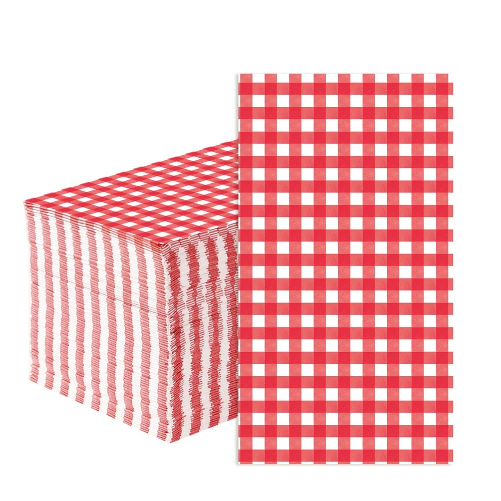 100 Pcs Red Gingham Napkins 3 Ply Red and White Gingham Napkins Disposable Checkered Plaid Beverage Napkins for Summer Pizza BBQ Picnic Baby Shower Birthday Party Supplies Holiday Table Decorations