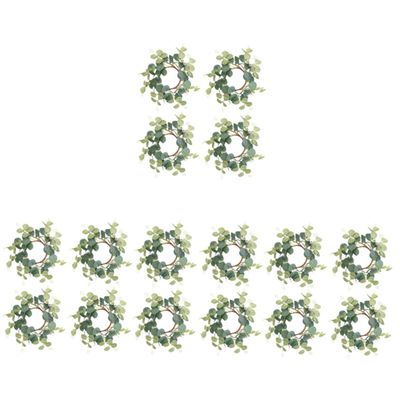 BESTOYARD 16pcs Eucalyptus Candle Rings Wreaths Artificial Greenery Decor for Easter Home Decoration and Easy to Install for Festivals and Gatherings