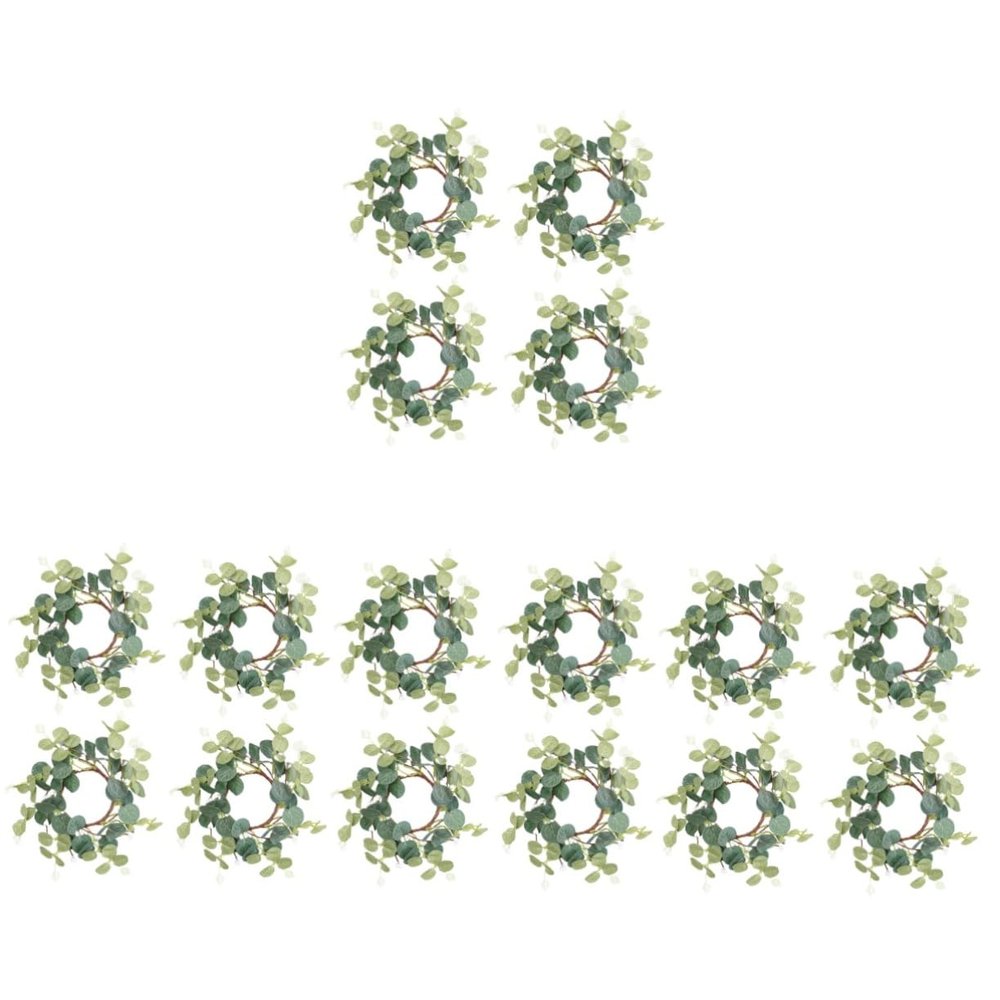 BESTOYARD 16pcs Eucalyptus Candle Rings Wreaths Artificial Greenery Decor for Easter Home Decoration and Easy to Install for Festivals and Gatherings
