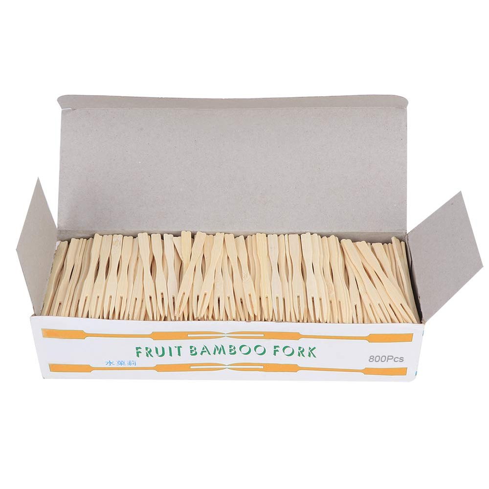 SOUQDWL 800Pcs Bamboo Forks,Disposable Wooden Appetizer Forks,Length Eco-Friendly Cocktail Picks Sticks Cute Food Pick Party Supplies,Bamboo Fruit Cake Dessert Fork Tableware Kitchen Accessories