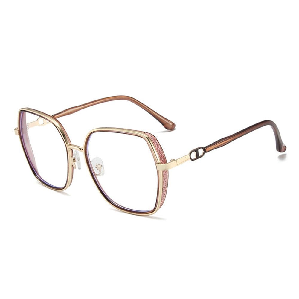 AOOLIA Trendy Oversized Blue Light Blocking Reading Glasses, Stylish Square Anti UV Ray Nerd Eyeglasses, Computer Eye Glasses (Brown, 1, x)