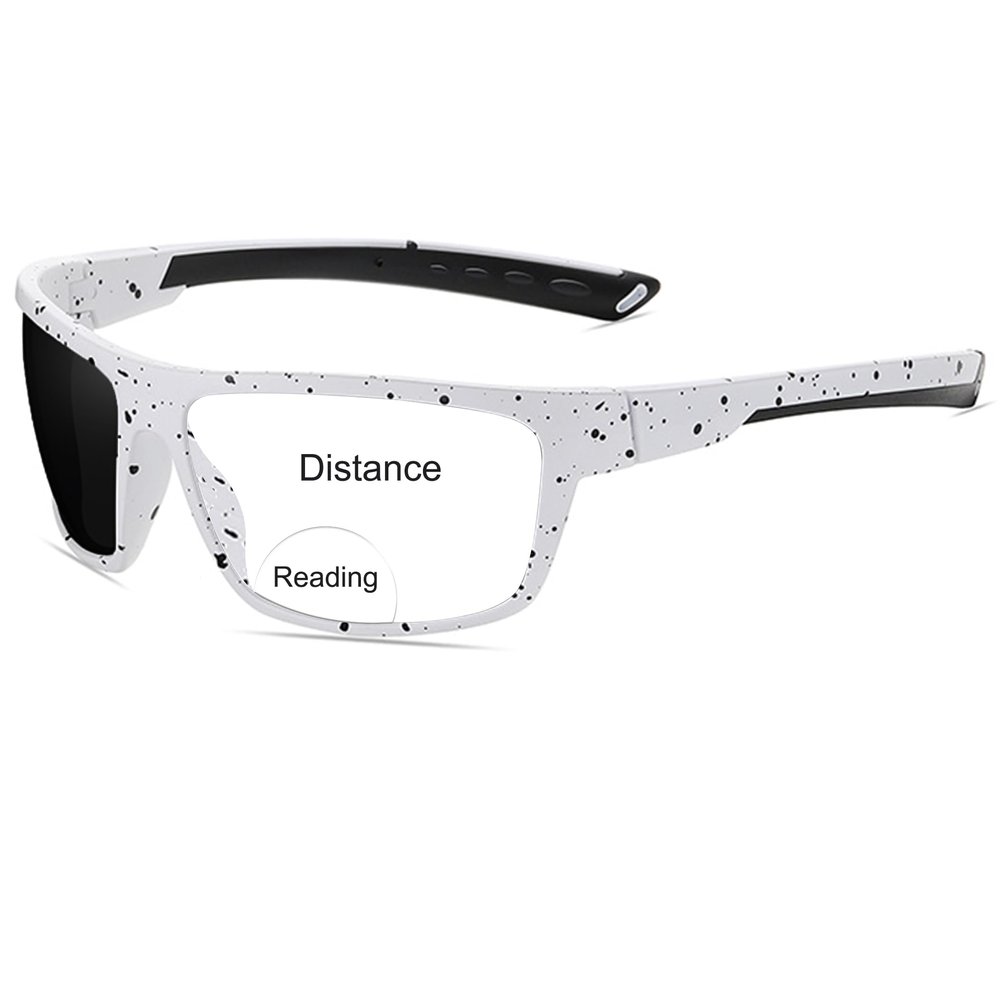 bullabulling Sports Transition Readers Sunglasses Wrap Around Readers Photochromic Bifocal Reading Glasses For Men (white+black spot, 1.0, x)