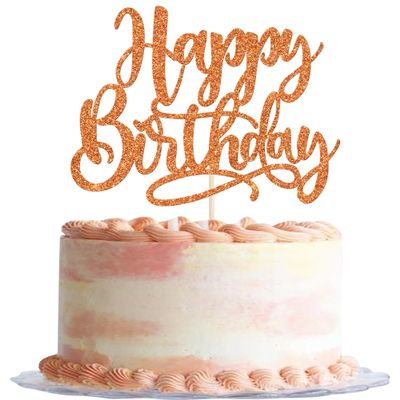Rsstarxi 1 Pack Happy Birthday Cake Topper Glitter Birthday Celebration Cake Pick for Baby Shower Kids Boys Girls Happy Birthday Party Cake Decorations Supplies Orange