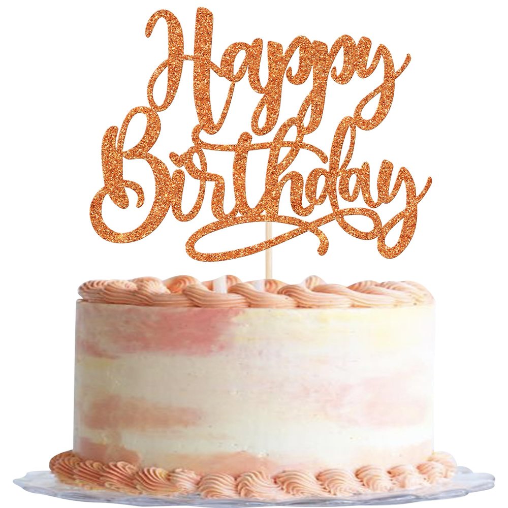 Rsstarxi 1 Pack Happy Birthday Cake Topper Glitter Birthday Celebration Cake Pick for Baby Shower Kids Boys Girls Happy Birthday Party Cake Decorations Supplies Orange
