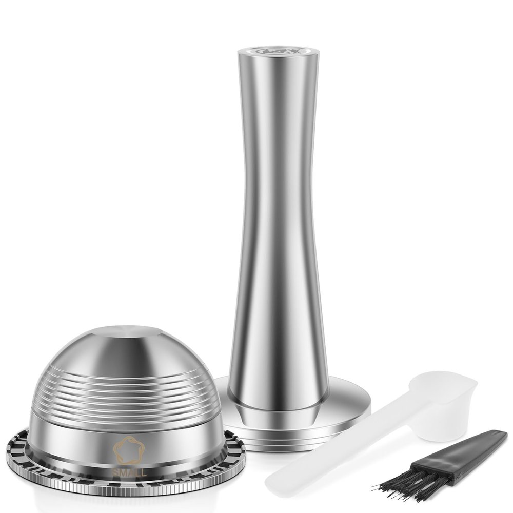 Stainless Steel Coffee Capsule Reusable Coffee Pods Practical Coffee Pod Refill Kit with Filling Spoon Brush Coffee Tamper Complete Coffee Capsule Refill Kit for Making Coffee US(70ML)