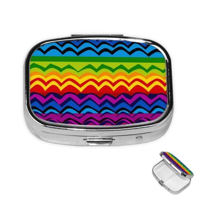 Square Pill Box 2 Compartment Medicine Pill Case Gay Pride Rainbow Pattern Pill Box for Purse Pocket Waterproof Metal Pill Container Portable Pill Holder Mini Pill Organizer for Travel or Daily