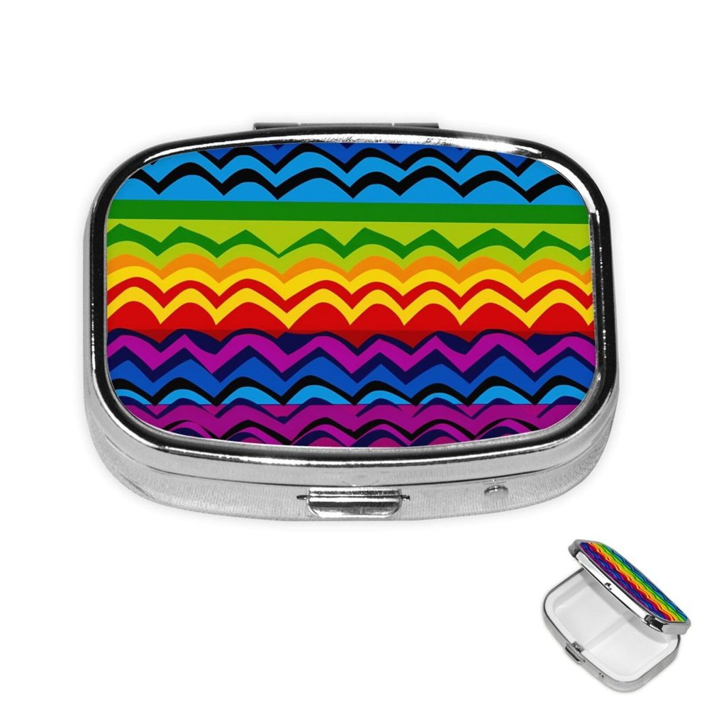 Square Pill Box 2 Compartment Medicine Pill Case Gay Pride Rainbow Pattern Pill Box for Purse Pocket Waterproof Metal Pill Container Portable Pill Holder Mini Pill Organizer for Travel or Daily