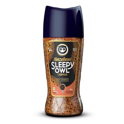 Sleepy-Owl' Hazelnut Premium Instant Coffee | 100% Arabica | Microground Technology | Ready in Seconds | Makes 50 Cups | 100g (3.52 Oz) (100, Hazelnut)