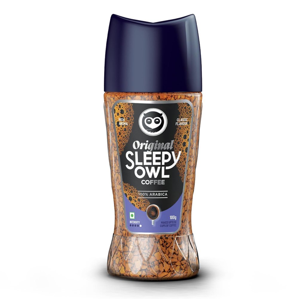 Sleepy-Owl' Original Premium Instant Coffee | 100% Arabica | Microground Technology | Ready in Seconds | Makes 50 Cups | 100g (3.52 Oz) (100, Original)