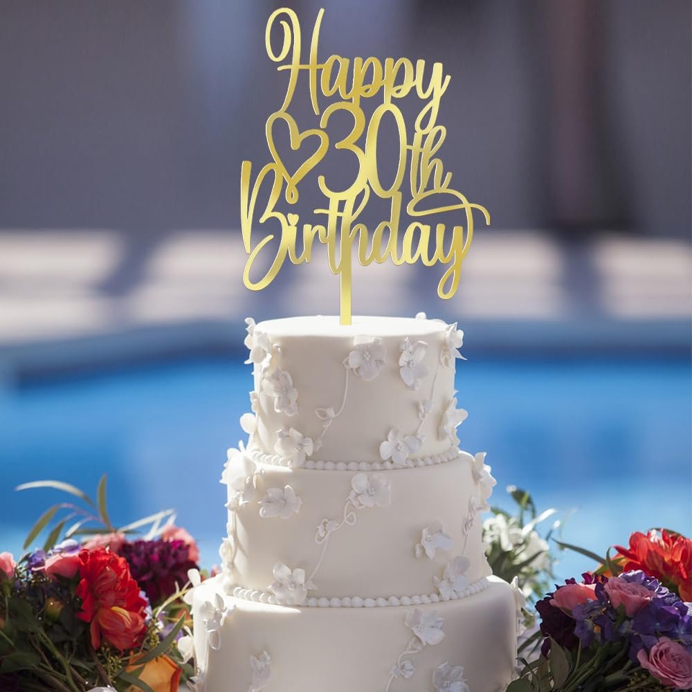 FLORCMET Acrylic Happy 30th Birthday Cake Topper - Cheers to 30 Years Cake Topper, 30 & Fabulous Cake Decoration for Hello 30th Birthday Anniversary Party Cake Decorations Supplies