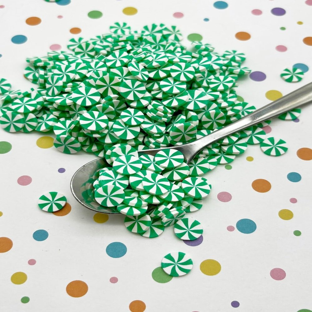 10mm Mint Green Peppermint Polymer Clay Sprinkles, Dessert Nail Art Slices, Miniature Faux Candy, Decoden Embellishments - Non Edible (30 gram bag)