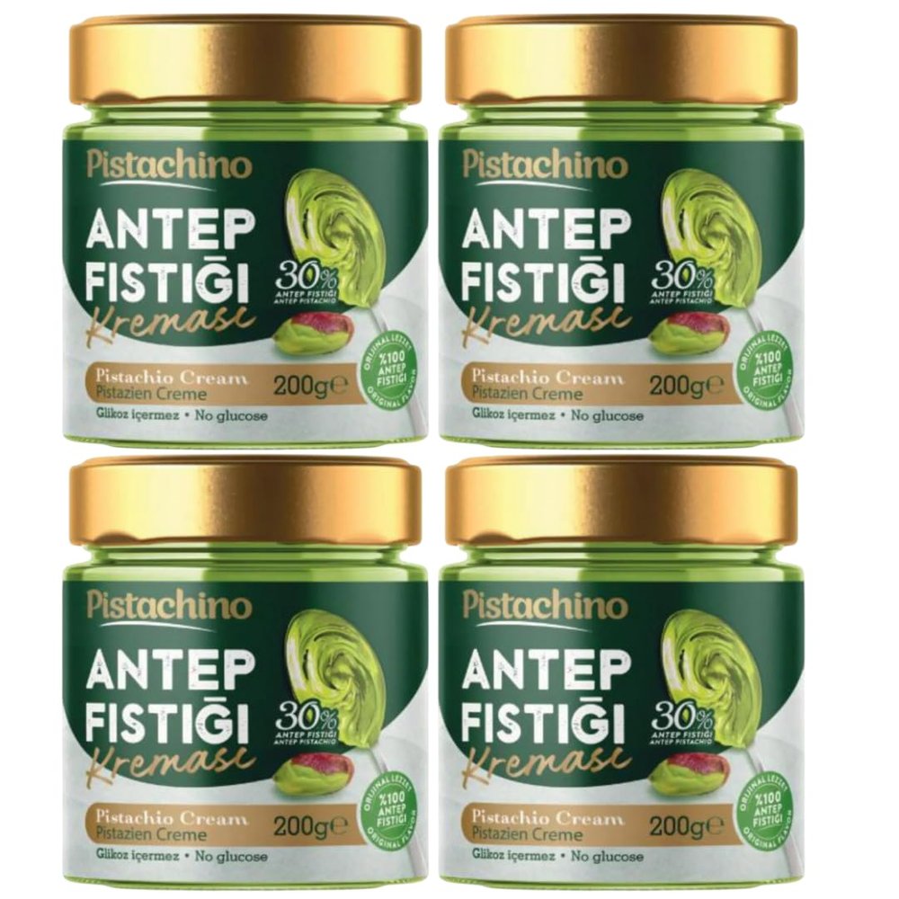 4 PACKS X PUFAI Anthap Turkish Pistachio Spread Cream with 30% pistachios, without palm oil, Antepsan Antebella 30% Pistachio Paste 200 grams