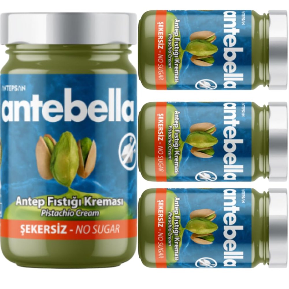 4 PACKS X PUFAI Anthap Turkish Pistachio Cream with 30% pistachios, without palm oil, Antepsan Antebella Sugar Free 30% Pistachio Paste 200 grams