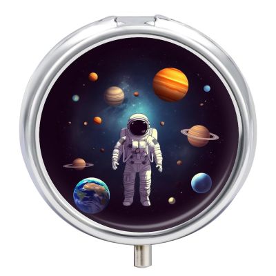 Astronaut Solar System Planets Pill Box Mini Pill Case Pocket Pill Case for Men Travel Pill Box Cute Pill Organizer 3 Compartment Medicine Pill Organizer Pill Container Pill Holder