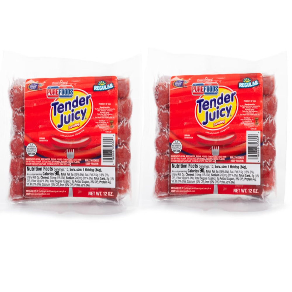 Purefoods Tender Juicy Hotdog Regular, 2 Packs (12 oz), Filipino Favorites, Filipino Food
