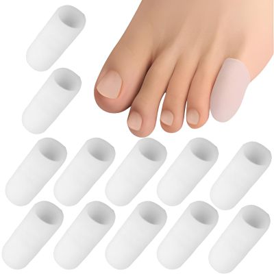 12 PCS Gel Toe Protectors for Missing or Ingrown Toenails Silicone Big Toe Cap for Blister, Corn, Callus, Hammer Toes Toe Covers Sleeves for Women,Man(White,Small Size)