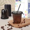 12oz Disposable Stemless Glasses with Flat Lids and Straws,PET Disposable Drinking Cups,Clear Plastic Wine Glasses for Parties Birthday,Wedding,Meeting,Christmas Party Supplies. (100, Black) view 2